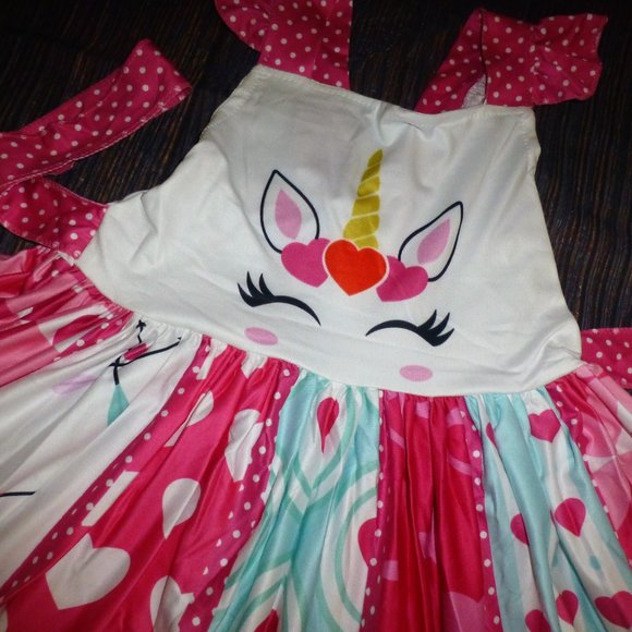 Valentine's Day Heart Unicorn Girls Boutique Girls Twirl Dress - Picture 2 of 4